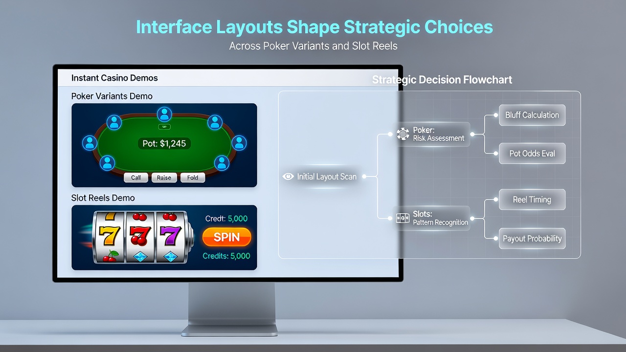 Detailansicht eines Interface-Layouts mit hervorgehobenen Walzen-Clustern und Poker-Handanzeigen in einem Demo-Setting