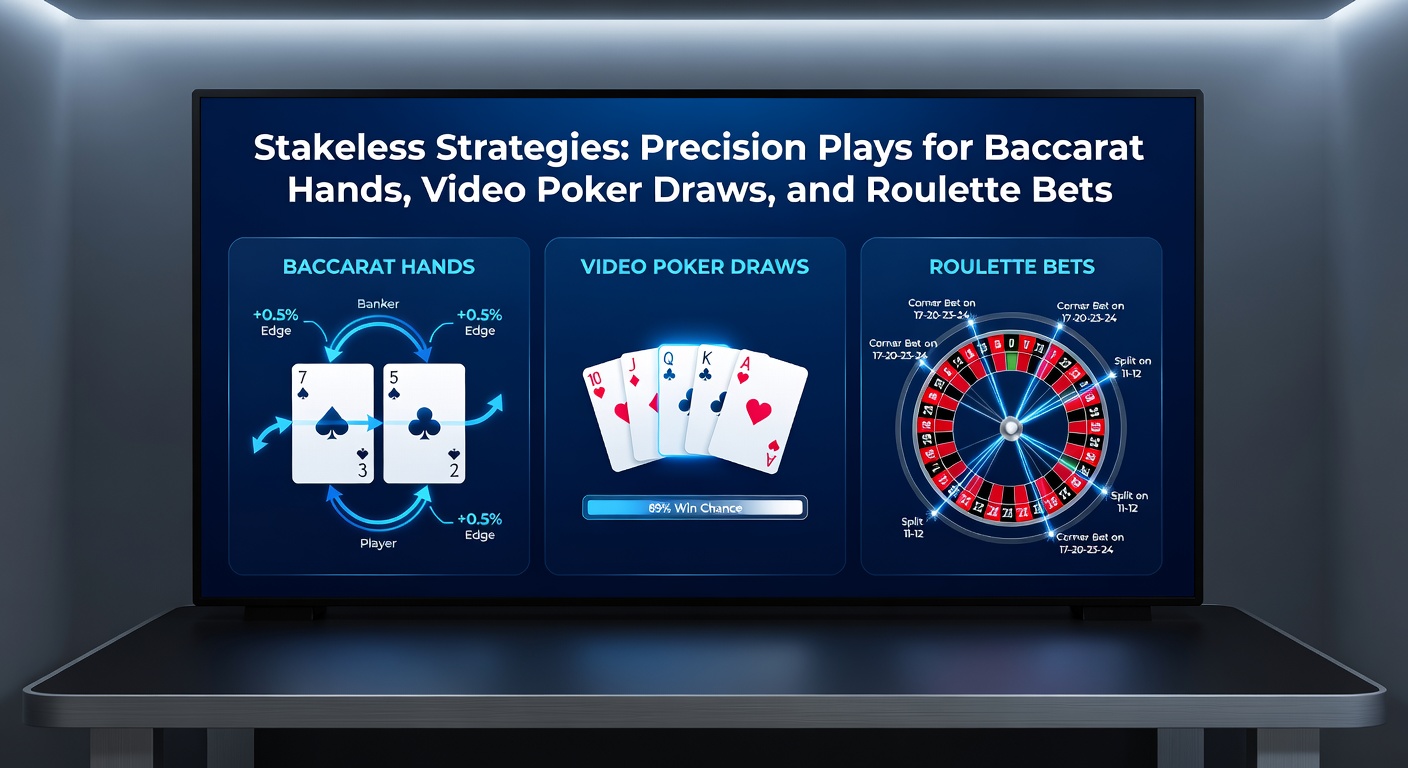 Video-Poker-Bildschirm mit hervorgehobenen optimalen Draw-Optionen und Roulette-Rad mit markierten stakeless-Bet-Positionen